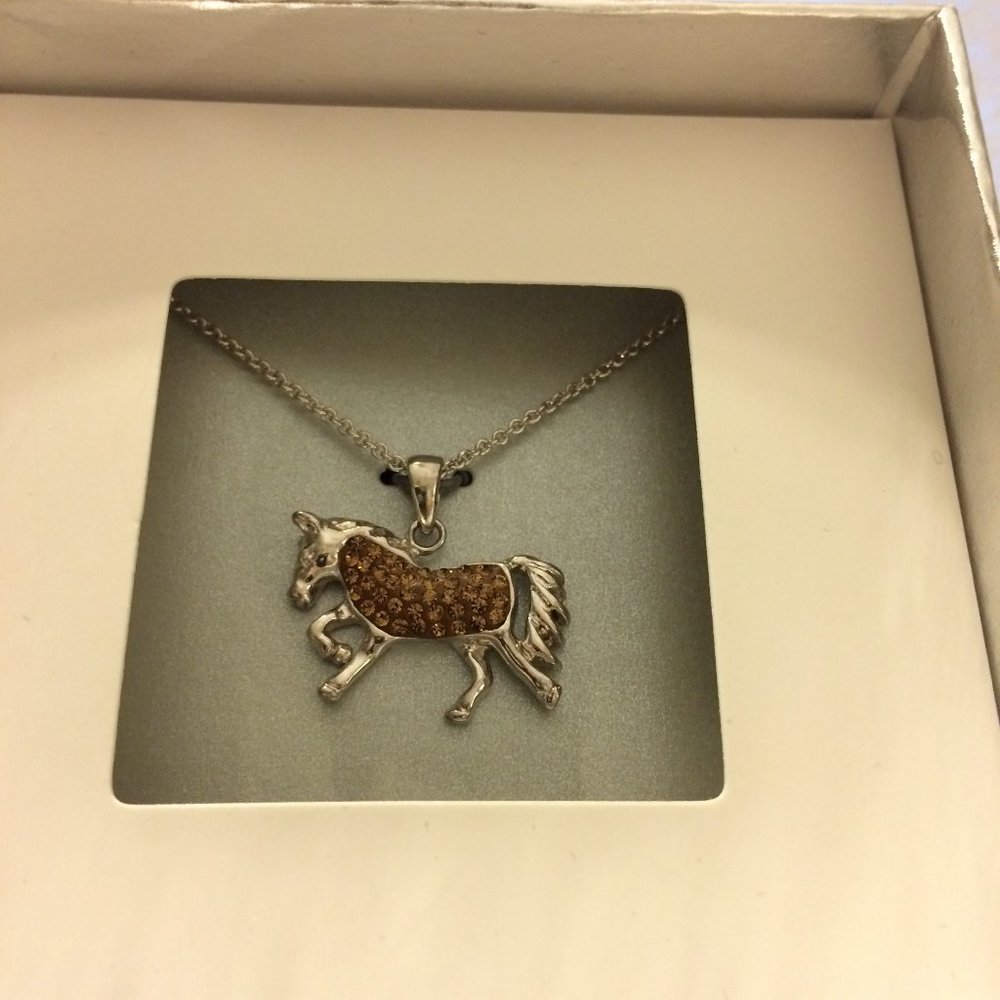 Horse with Brown Rhinestones Pendant Necklace